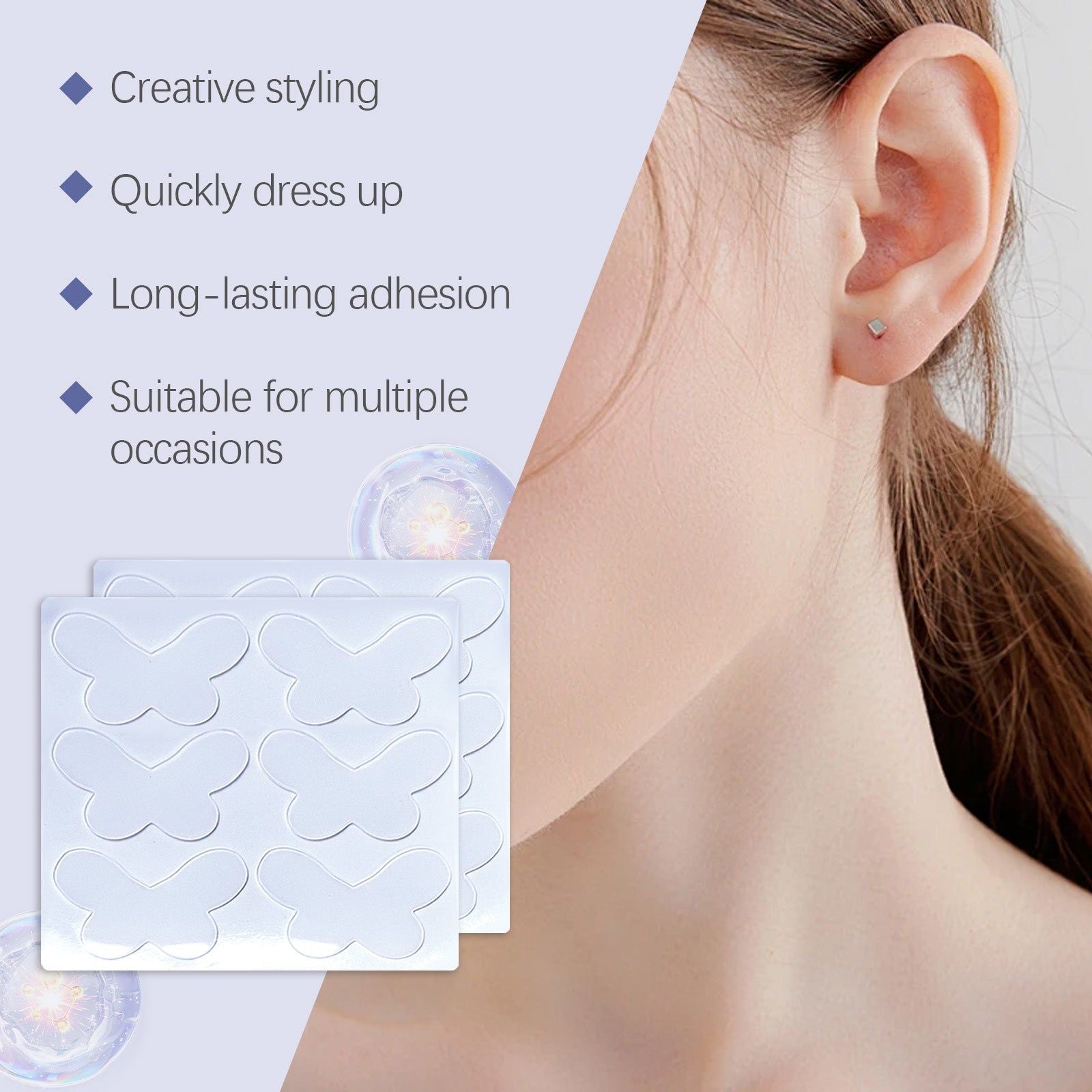 Butterfly Support Ear Stickers, Invisible Makeup Aid, Comfortable & Breathable ,12 pieces