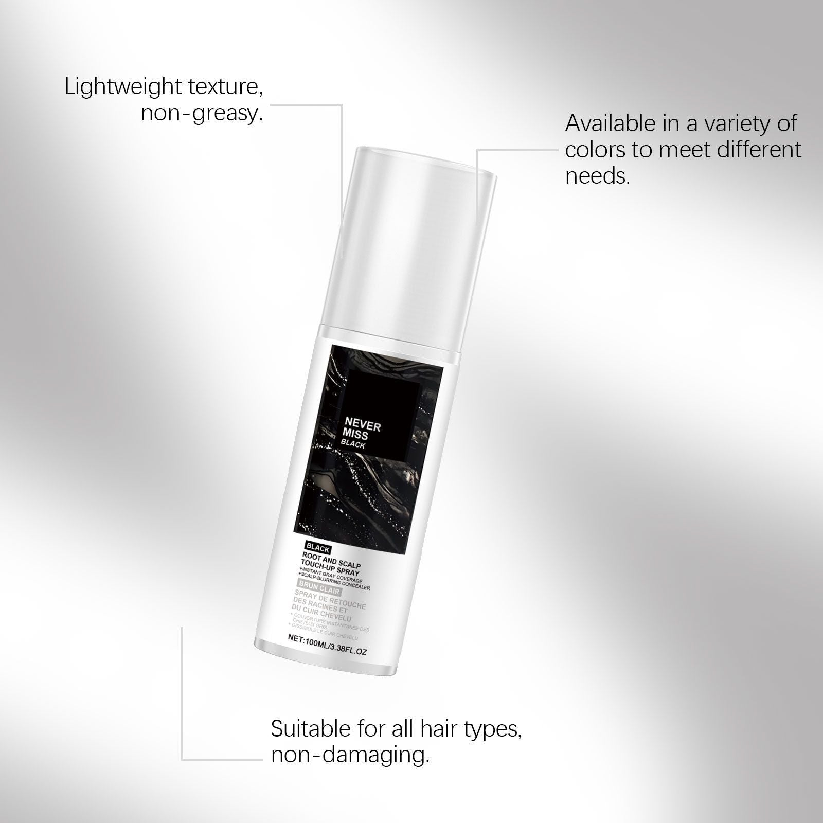 Temporary Hair Root Touch Up Spray Black Gray Coverage 100ml