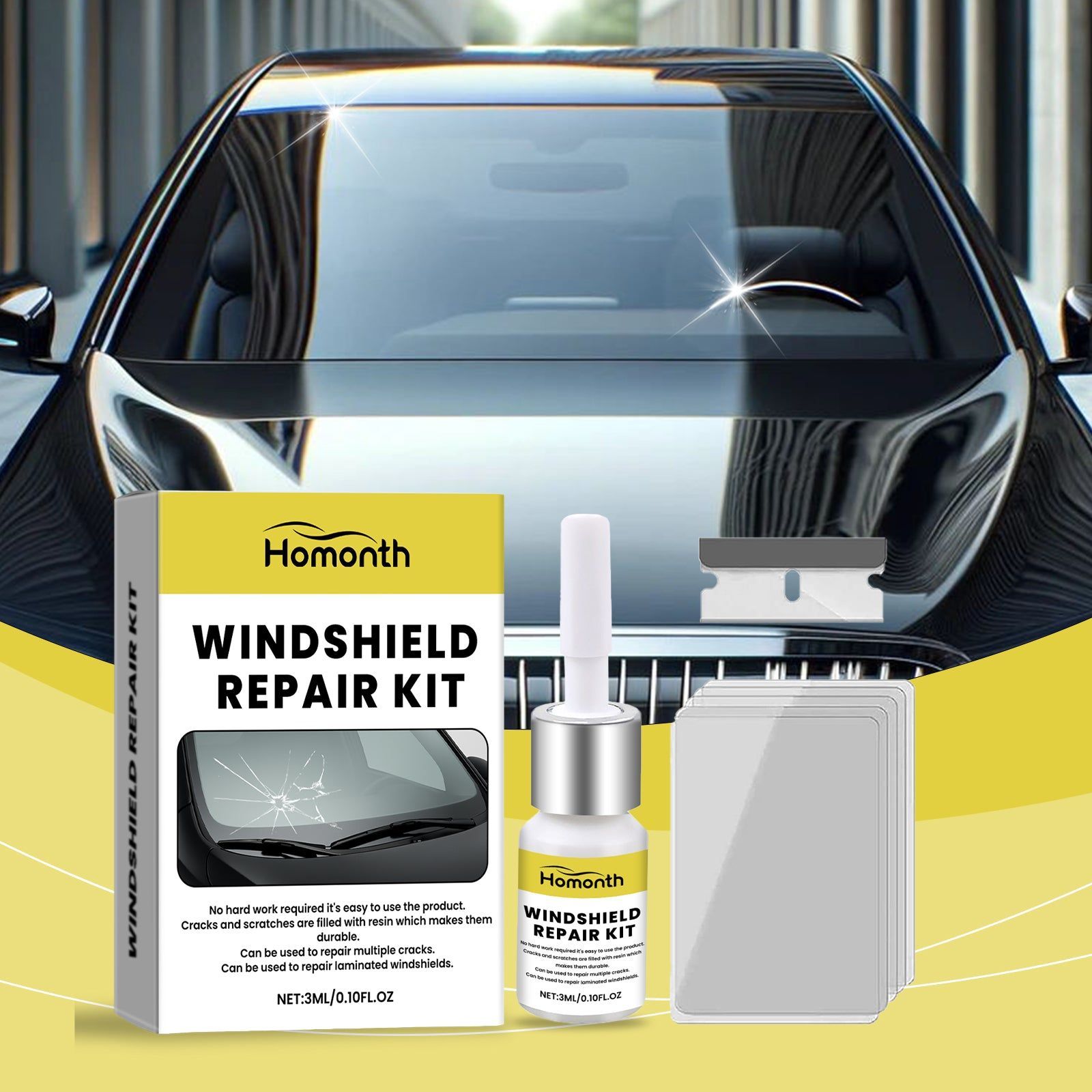 Car Care Kit, Windshield Crack Repair, Clear View, Easy DIY Fix ,1set