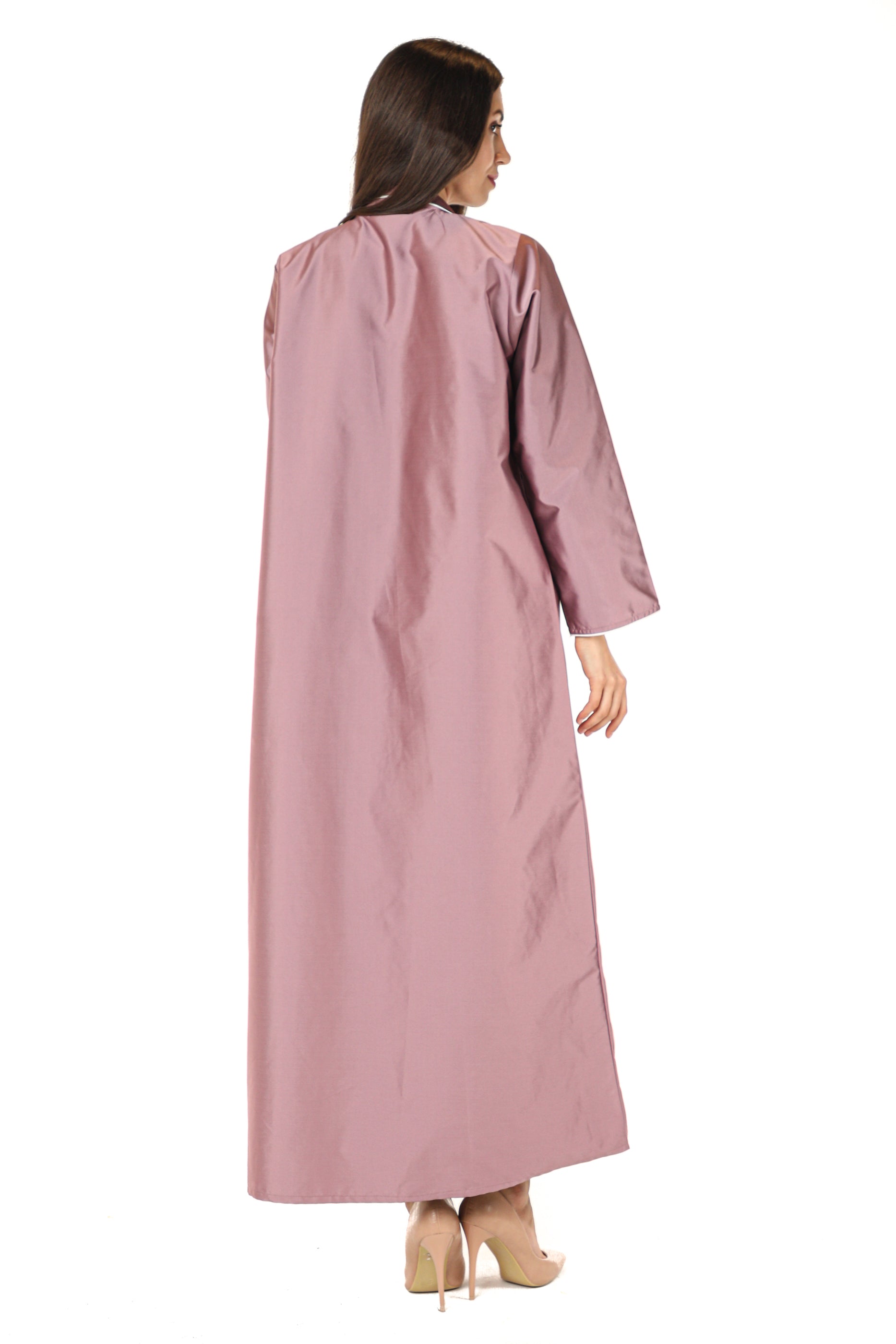 MOiSTREET Pink Victoria Satin Abaya with Embroidery