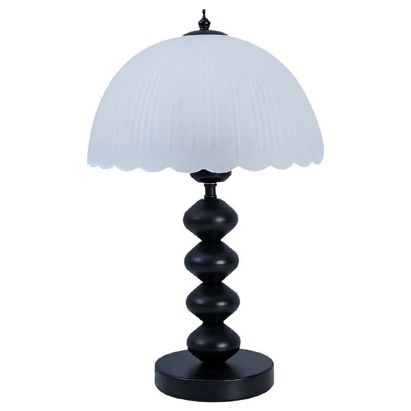 French Vintage Bedside Table Lamp with Black Pleated Shade