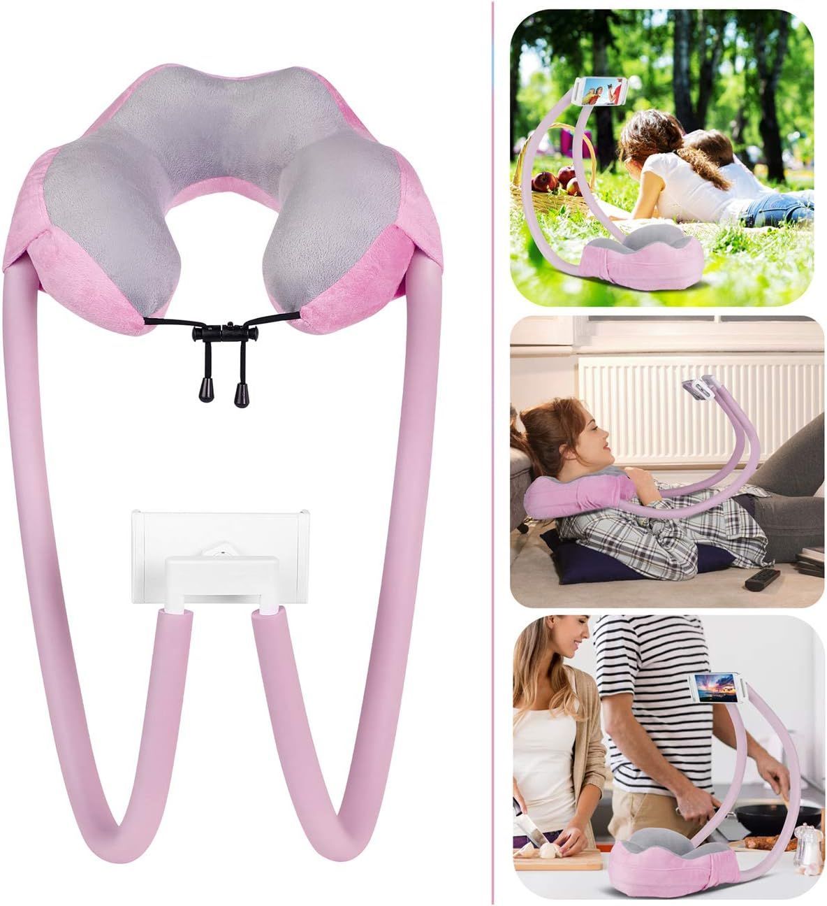 Neck Pillow Phone Holder Rotate Tablet Stand For Airplane Car Home