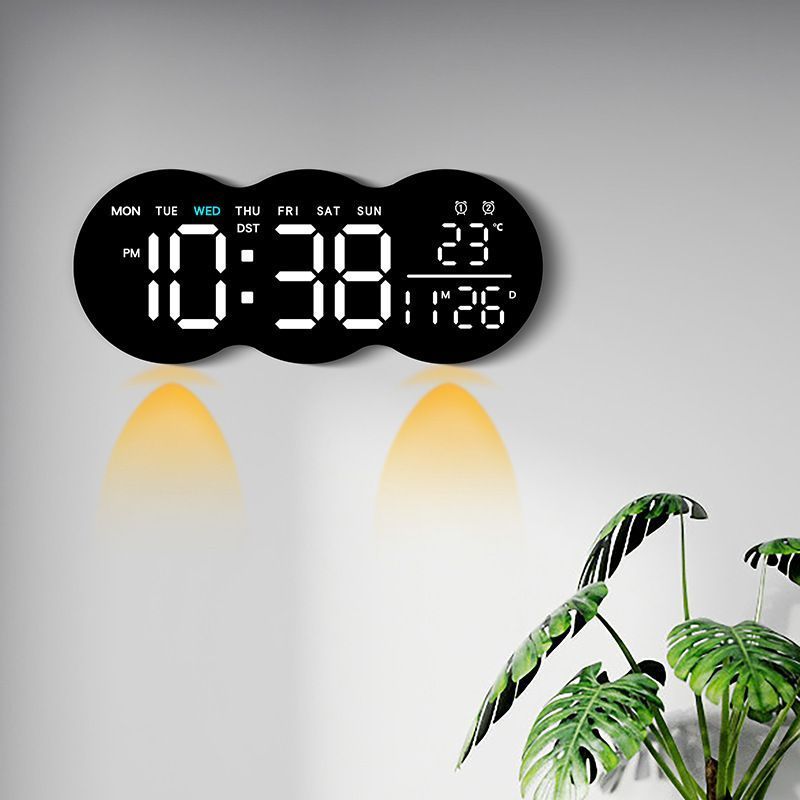 Living Room Digital LED Wall Clock Alarm Clock with Temperature Display Remote Control