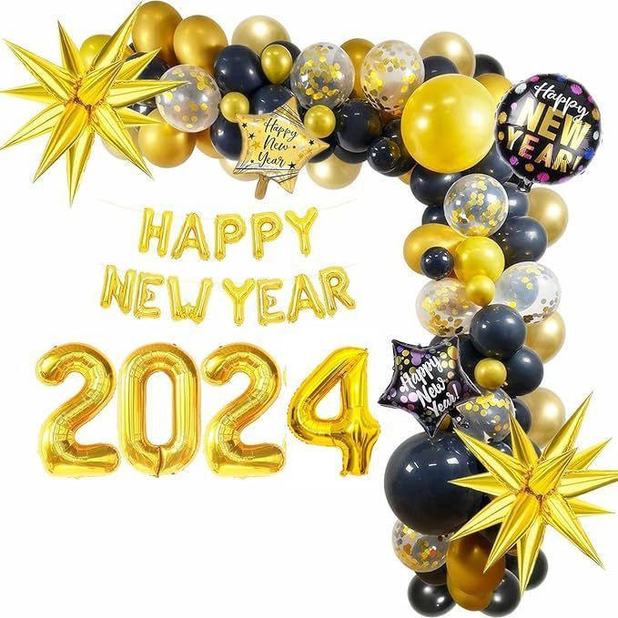New Year Balloons Set Foil Balloons Party Celebration Decoration Supplies Set