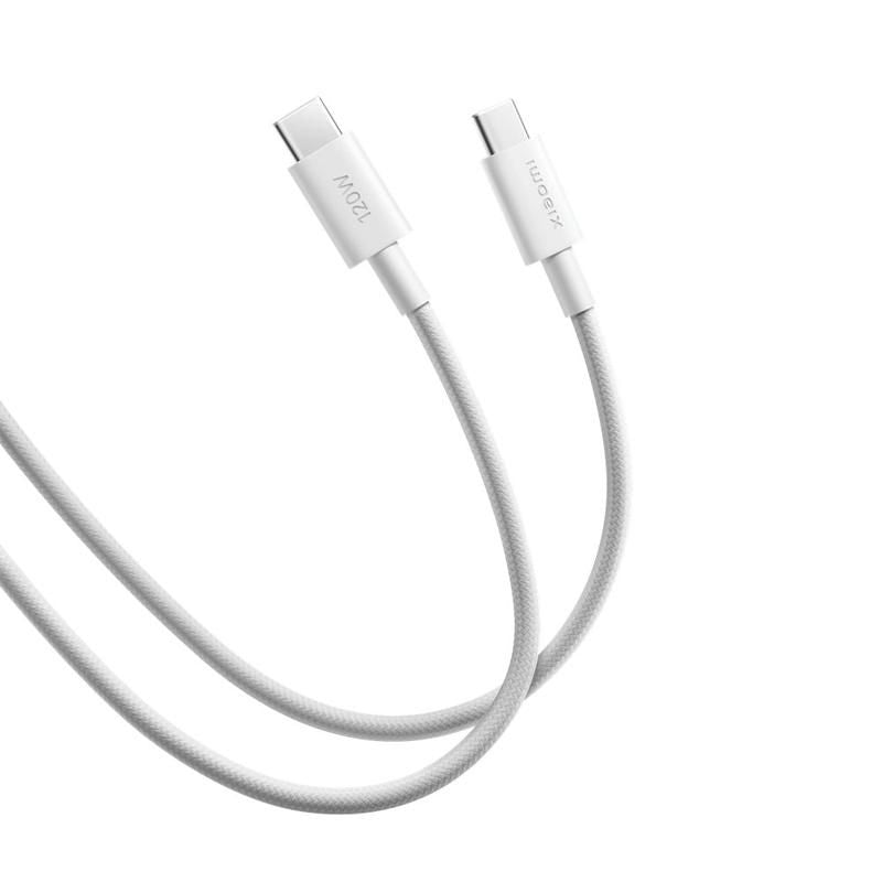 كابل شحن سريع من Xiaomi 6A من نوع USB-C إلى USB-C ذو غلاف مضفر، بتقنية HyperCharge بقدرة 120 واط ونقل بيانات بسرعة 480 ميجابت في الثانية