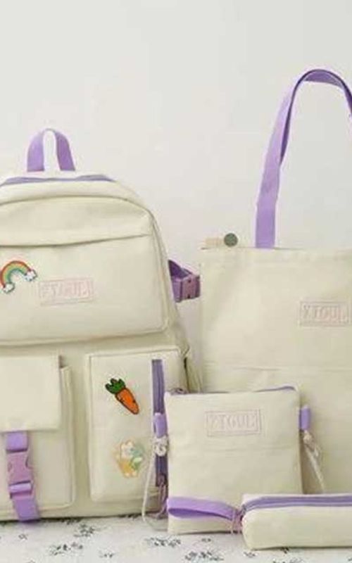 4 Pcs/Set Canvas School Bags Backpack – Durable, Stylish Backpack Set for Kids, Teens & Students