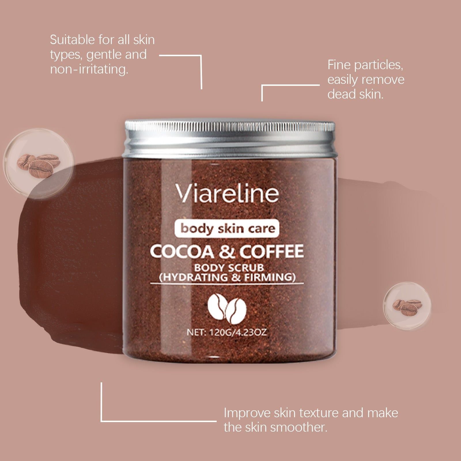 Coffee Body Scrub, Deep Cleansing, Moisturizing, Smooth Skin, Natural Exfoliant ,120g