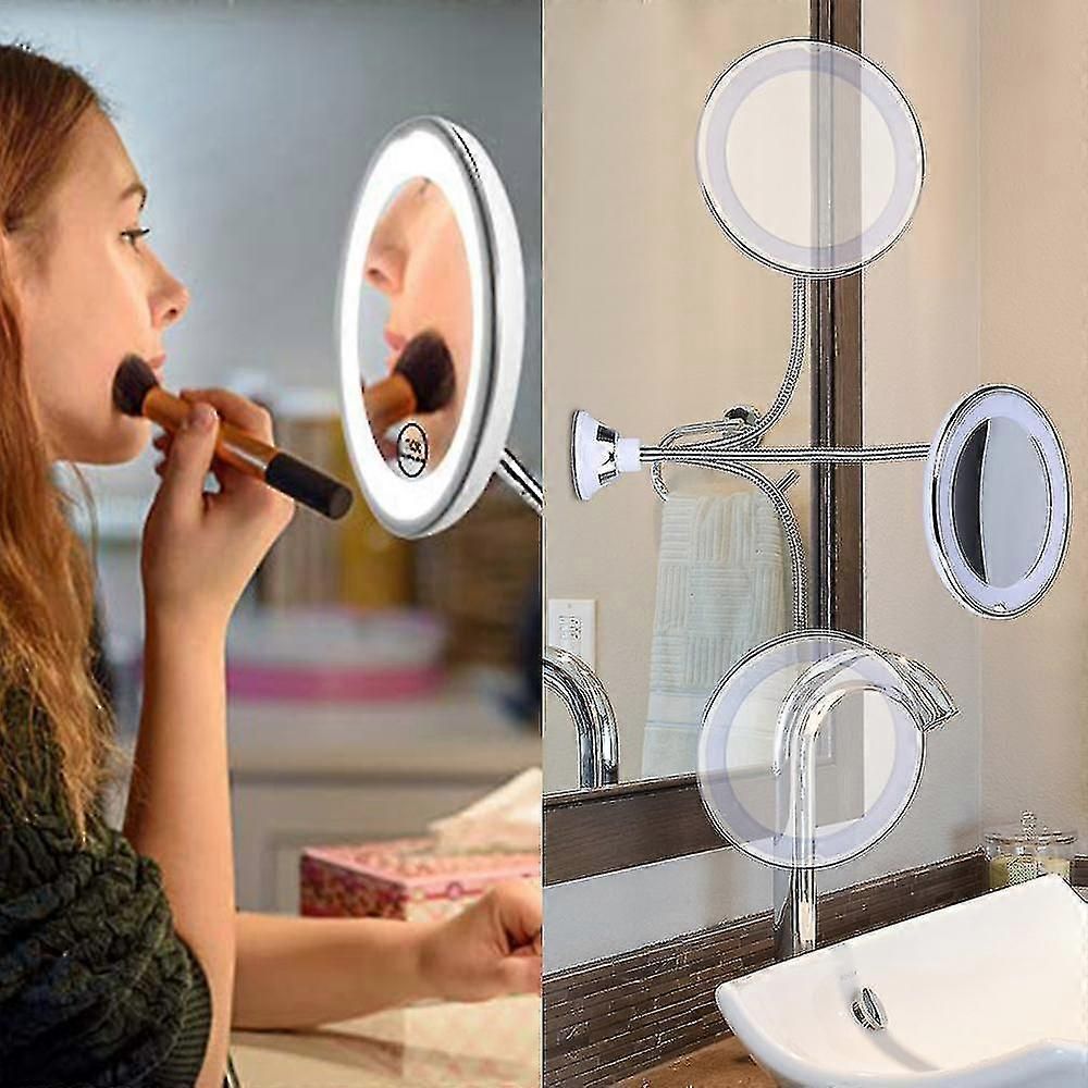 Flexible Gooseneck 11.5" 10x Magnifying Led Lighted Mirror Illuminated ,bathroom Vanity Mirror With Strong Suction Cup, 360 Degree Swivel,daylight,cor zxin