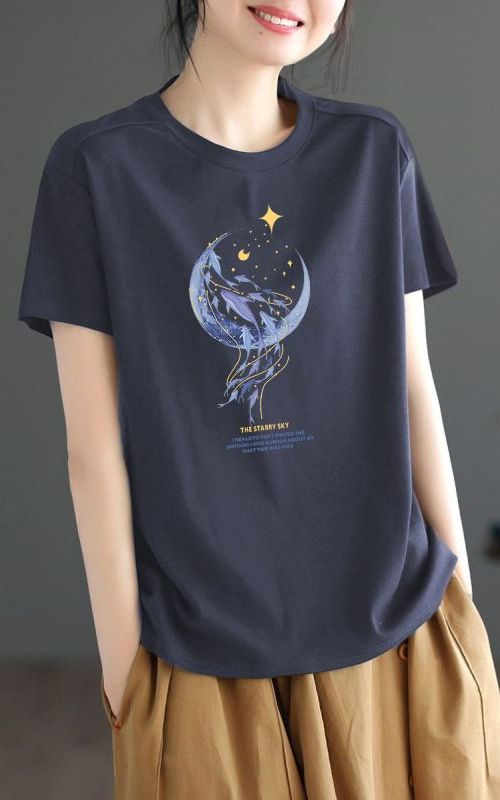 Plus Size Loose Short Sleeve Cotton T Shirt For Women