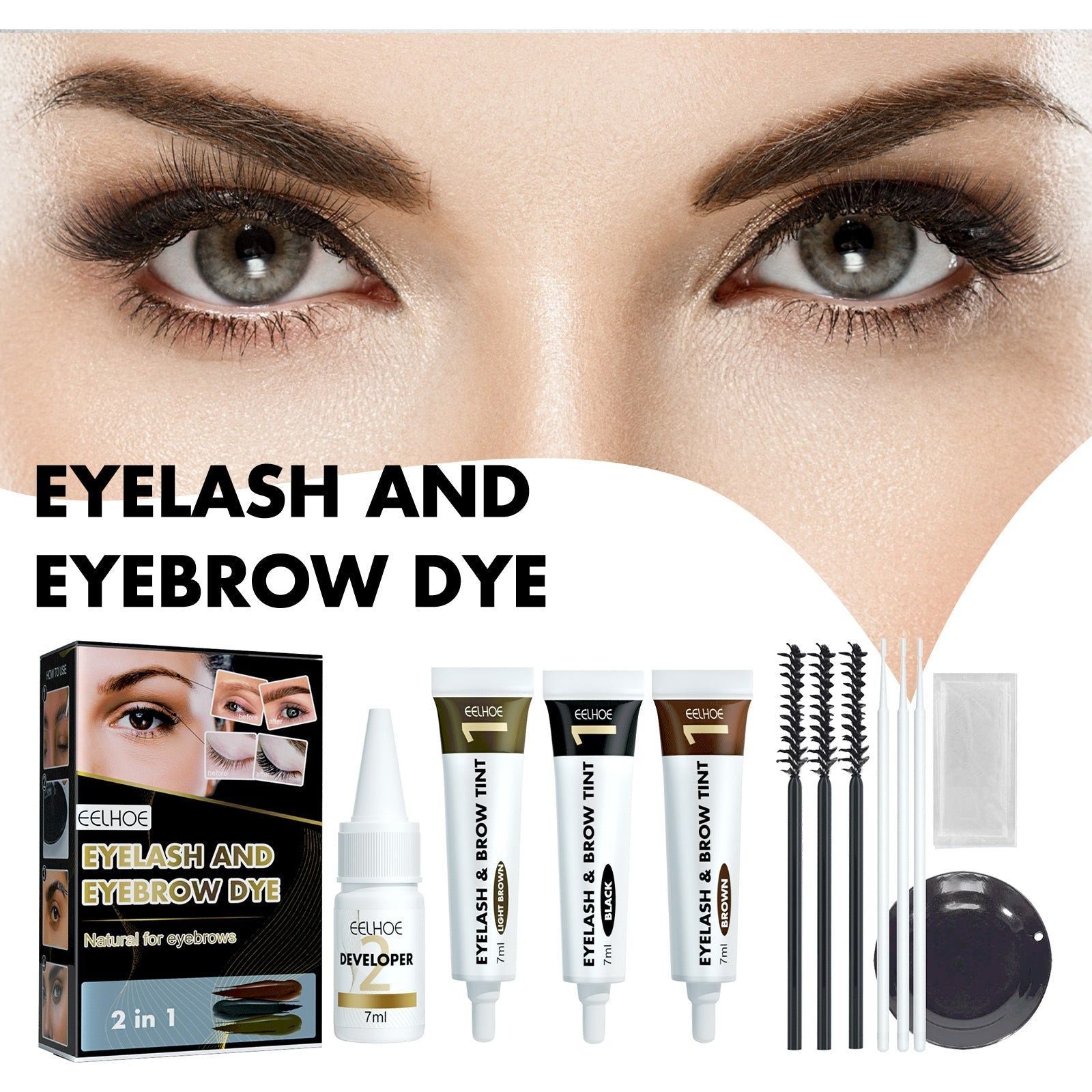 2 in 1 Eyebrow and Eyelash Dye Kit, Long-Lasting, Smudge-Proof, Easy at Home ,1set