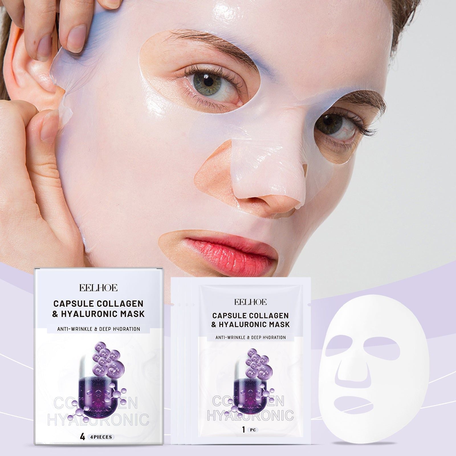 Collagen Mask Box Set, Hydrating Moisturizing Skin Care, Anti-Aging, Radiance ,4 pieces