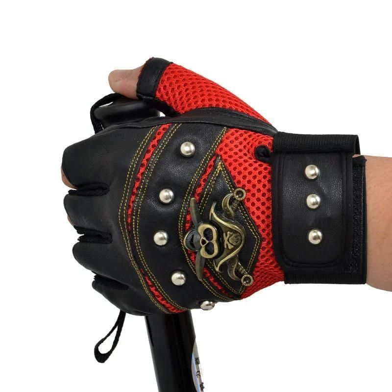 Men Motorcycle Riding Gloves Steampunk Gothic Gloves Vintage Fingerless Mittens