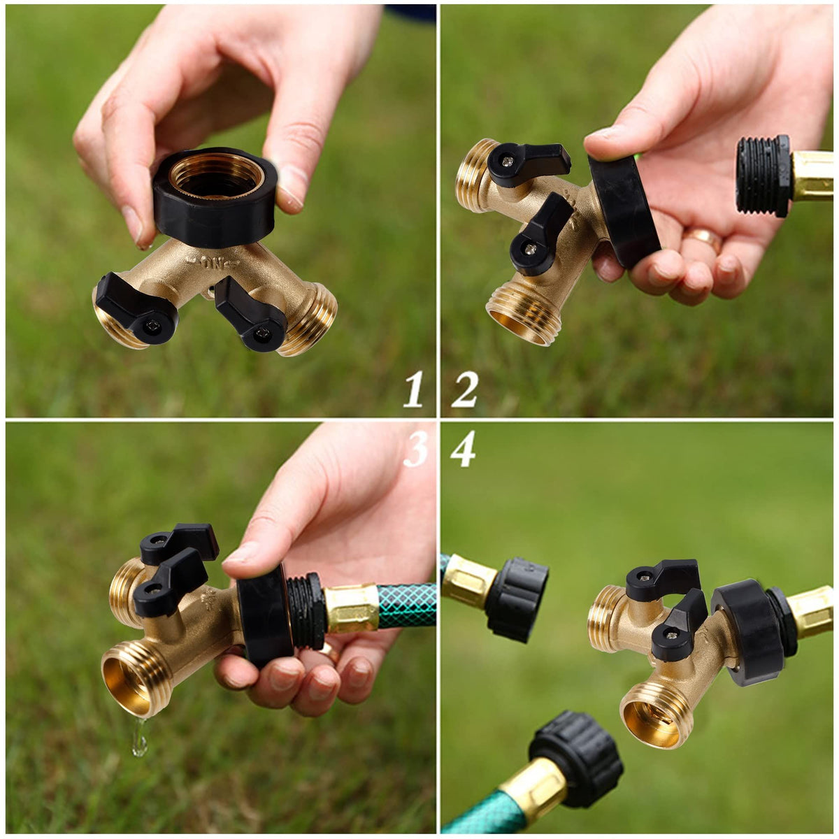 Garden Hose Splitter 2 Way Heavy Duty Brass Connector Tap Y Splitter