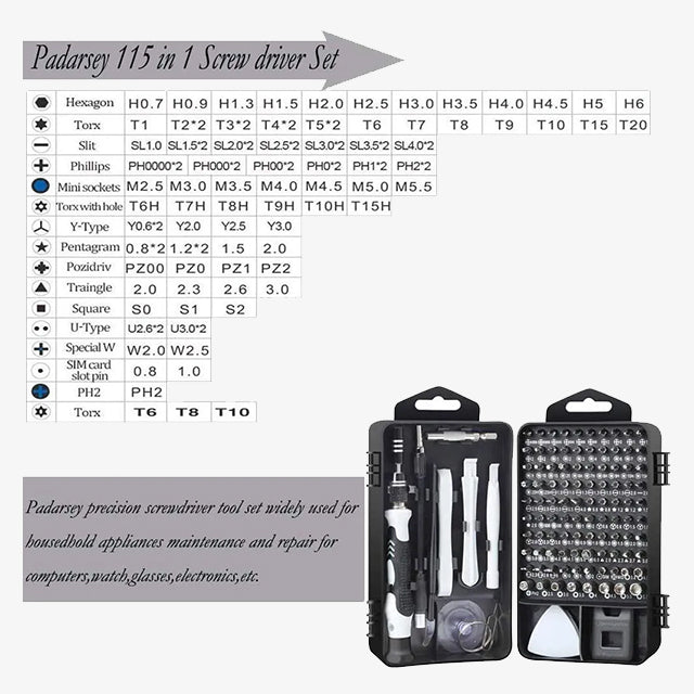 115PCS Screwdriver Repair Tool Kit Set - Complete Precision Tools for DIY, Home & Professional Use
