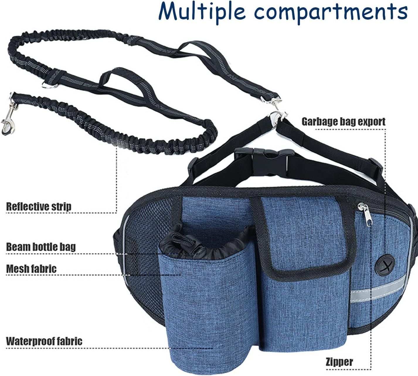 Waist Bag With Dog Leash Hands Free Dog Leash for Walking Running Hiking