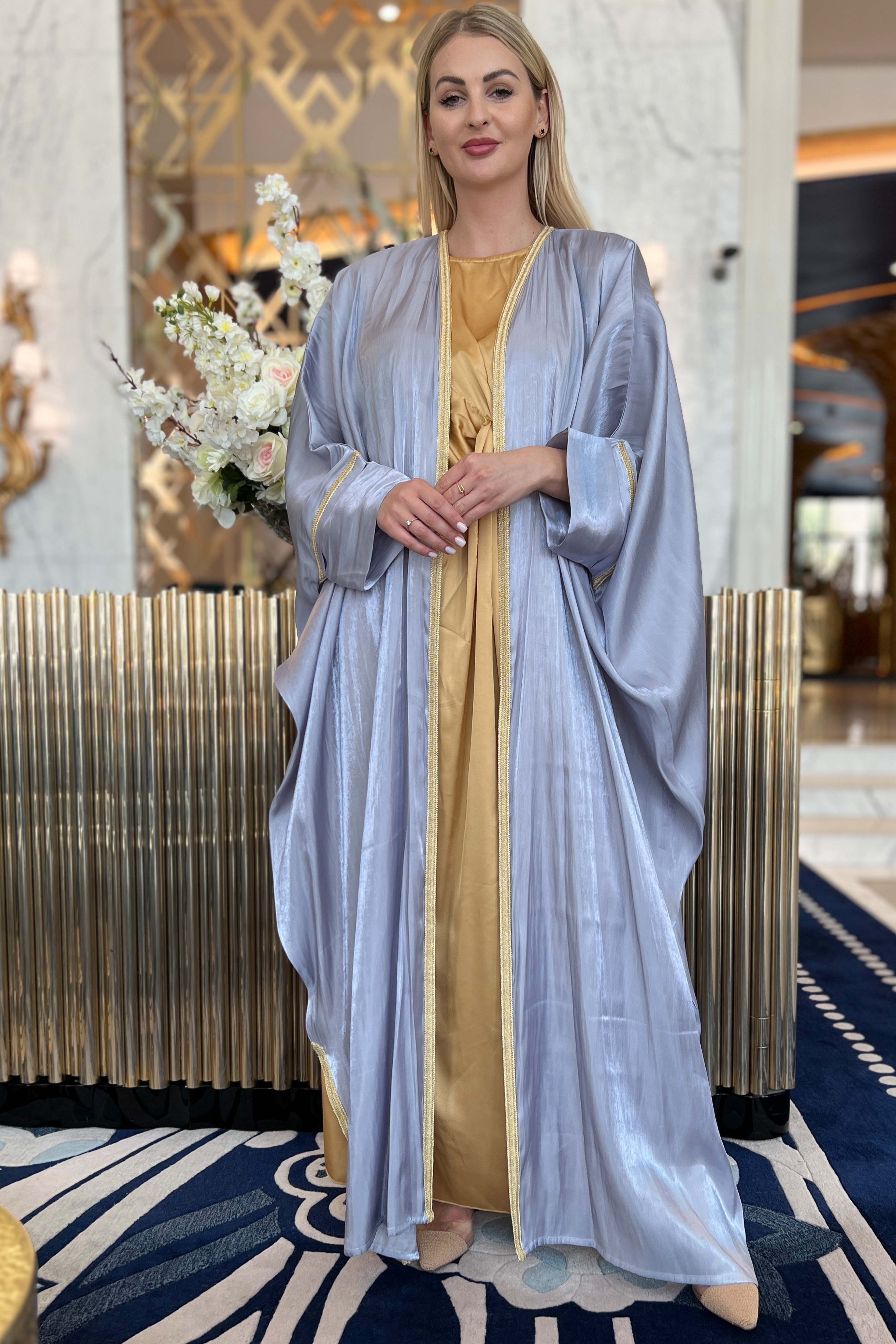 MOiSTREET Teal Blue Rotana Shimmer Bhist Abaya Set