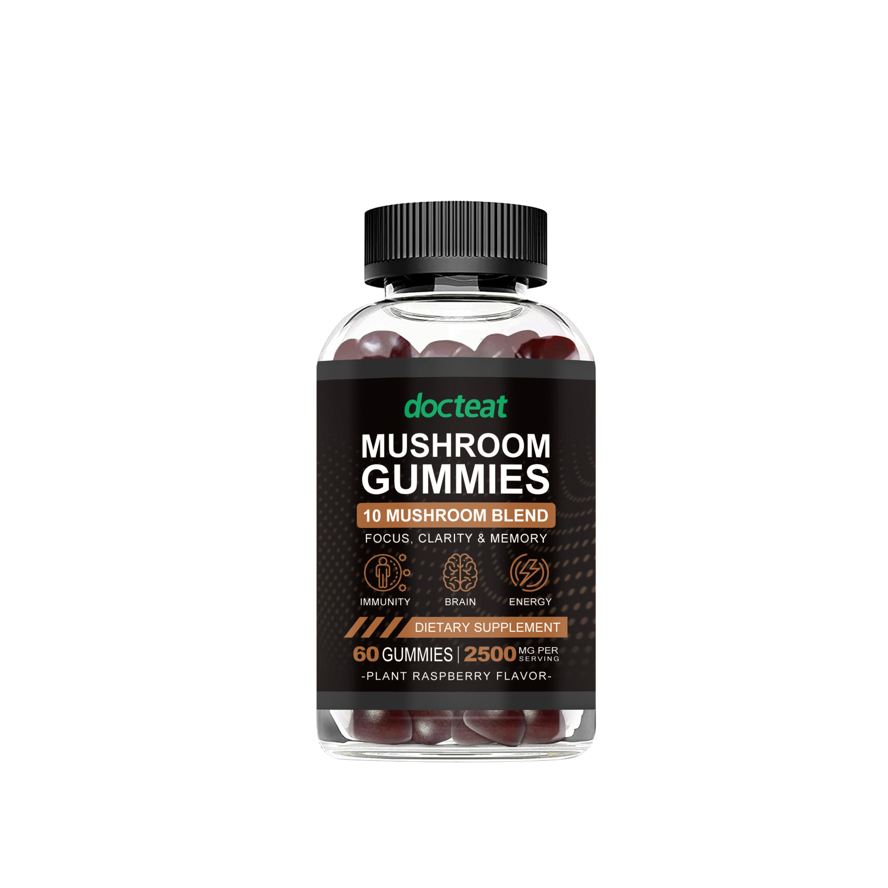 Boost Focus and Energy with Mushroom Gummies, Natural Body Care Supplement ,60pcs