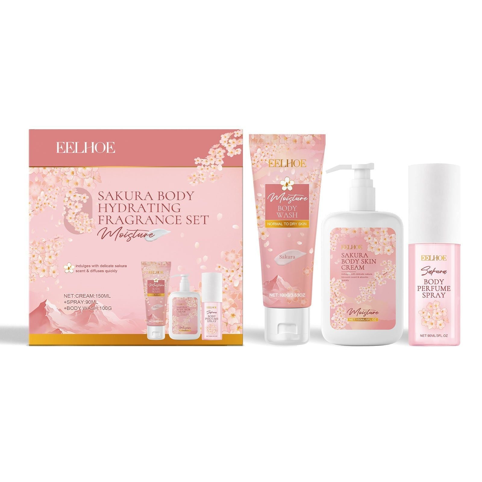 Cherry Blossom Body Care Set, Moisturizing, Nourishing, Gentle Cleansing, Fragrance ,1set