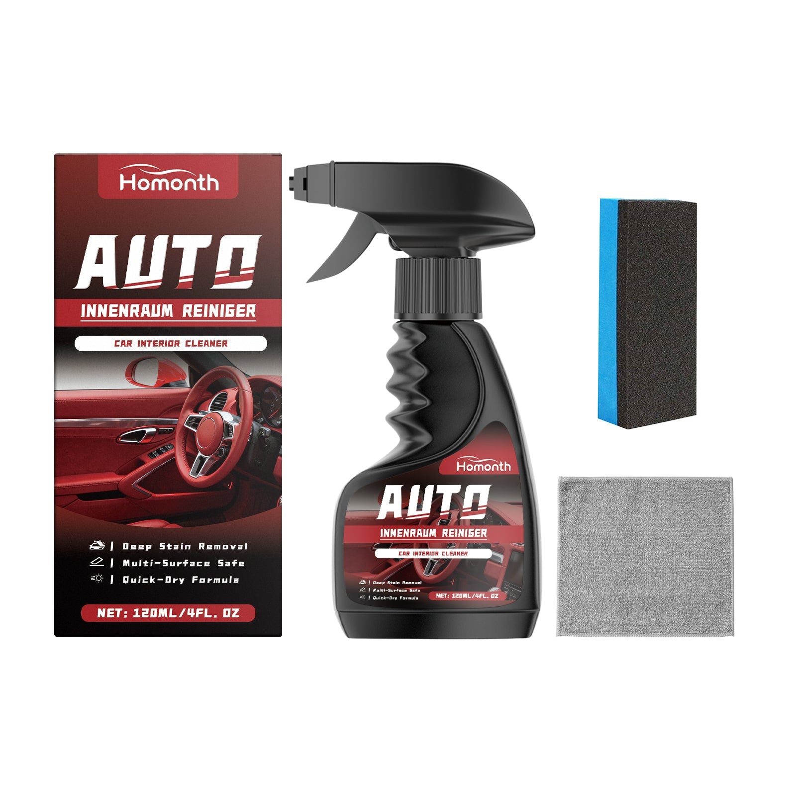 Car Interior Cleaning Kit, Multi-Material Surface Decontamination, Fast Stain Removal ,1set
