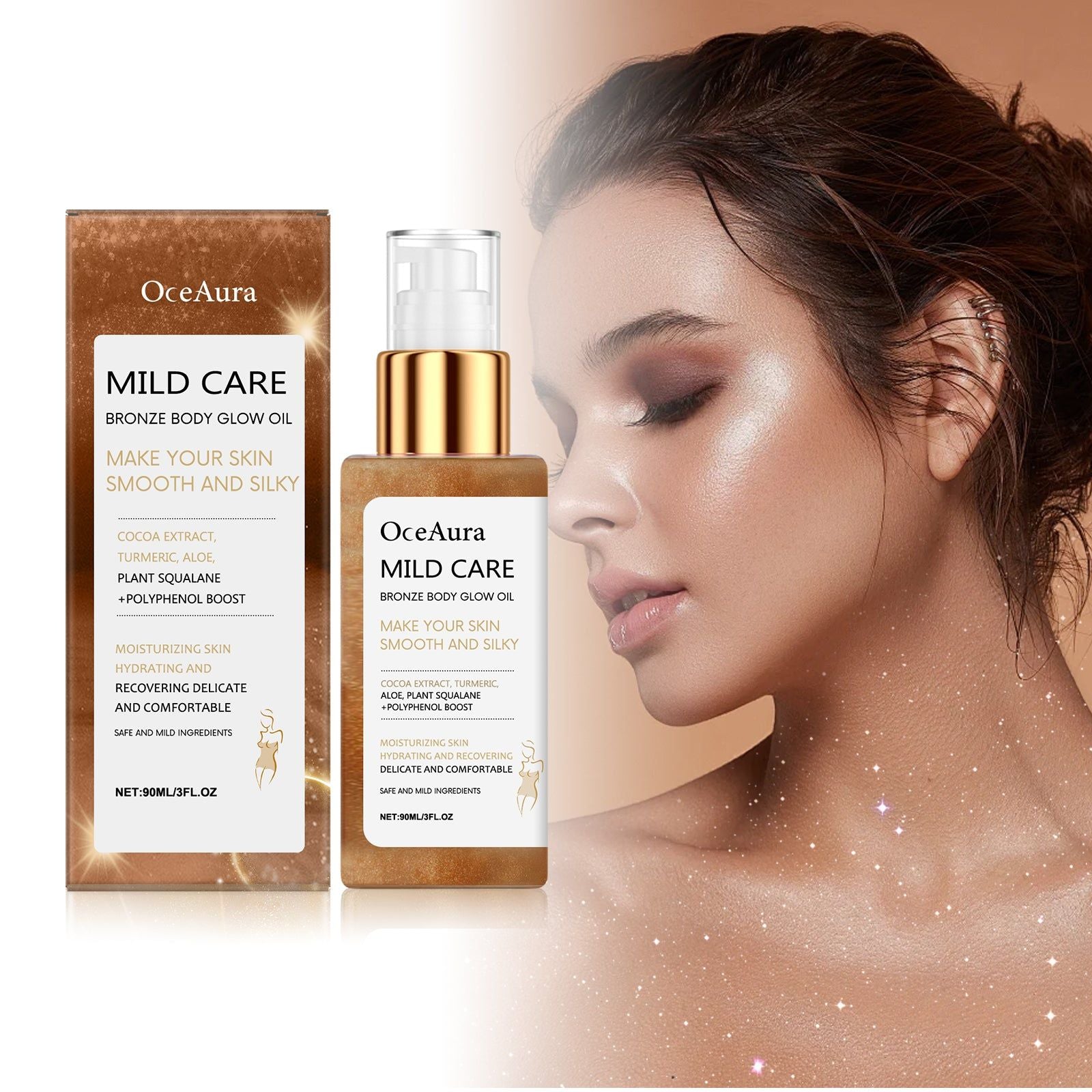 Body Flash Shimmer Oil, Rose Gold Liquid Bronzer, Waterproof Moisturizer ,90ml