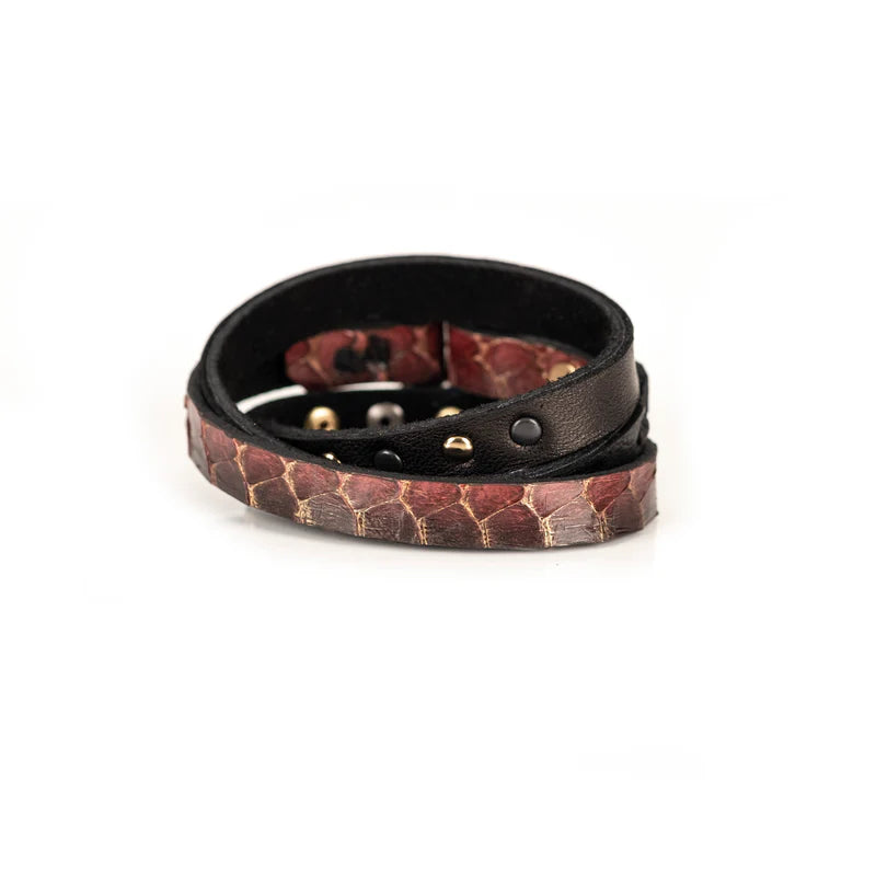 The Dark Burgundy Crocodile Leather Bracelet with Rectangular Crystal