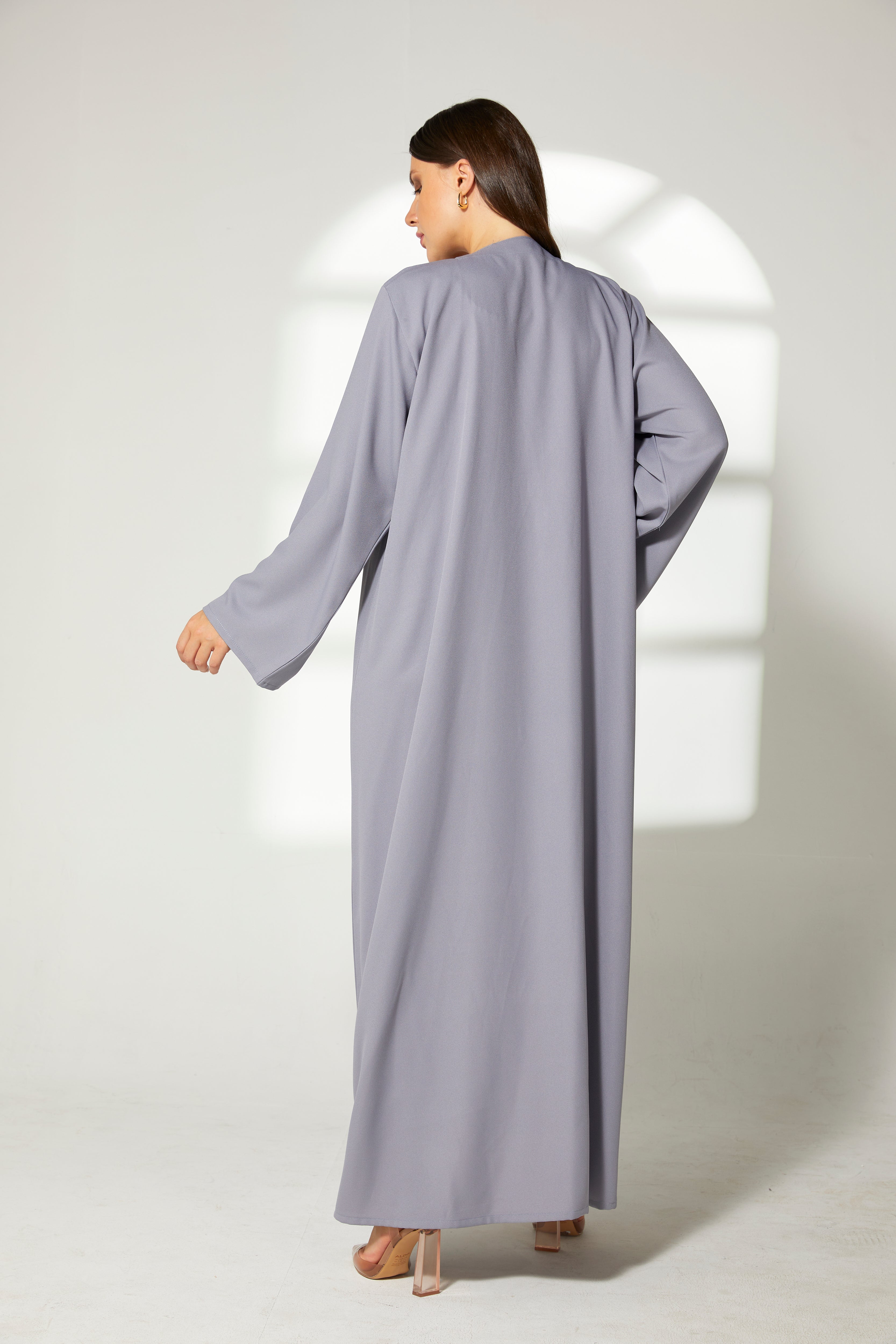 MOiSTREET Grey Korean Crepe Embroidery Abaya