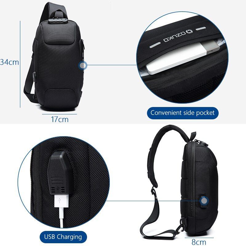 Men Crossbody Bag Anti Theft Shoulder Messenger Bag Waterproof Chest Backpack