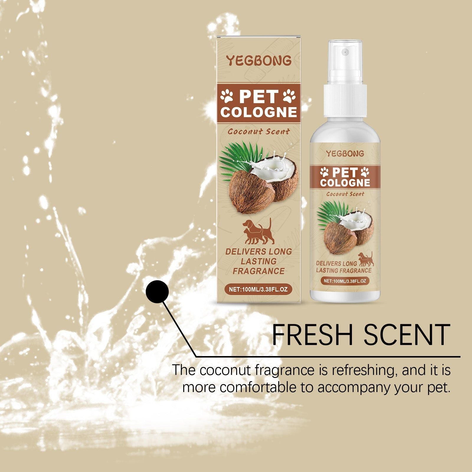 Coconut Fresh and Deodorizing Pet Spray, Natural Odor Eliminator for Cats and Dogs ,100ml