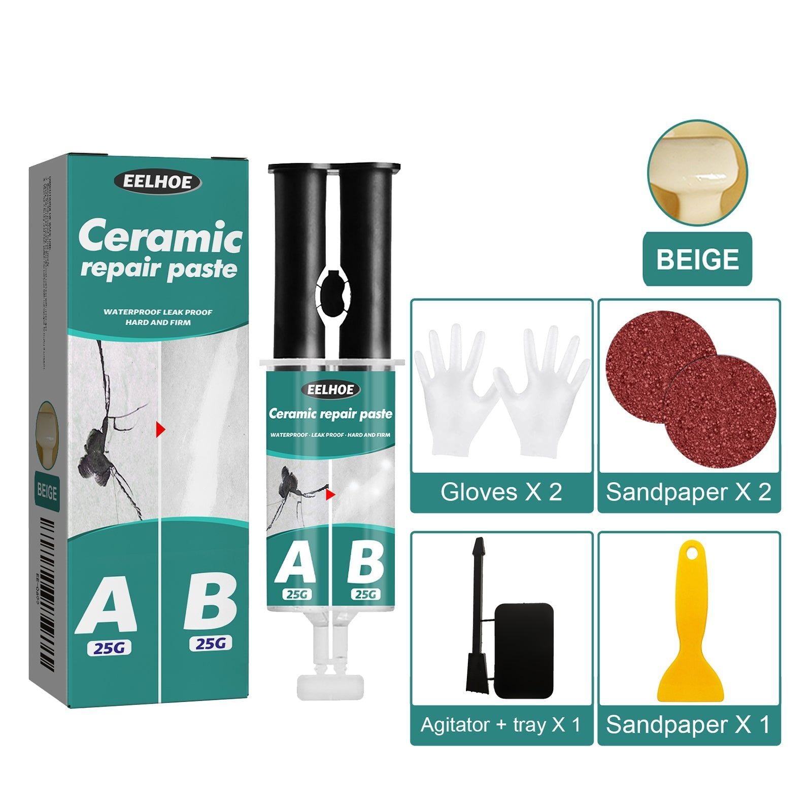 Ceramic Repair Paste, Fix Cracks Fractures, Metal Tile AB Adhesive, Quick Durable Fix ,50g
