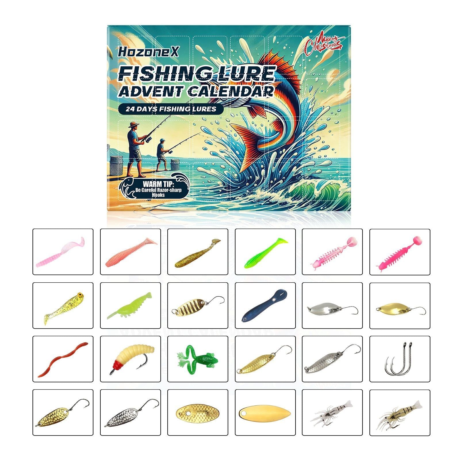 Christmas Fishing Bait Set, Premium Fishing Supplies, Holiday Gift Box ,24 pieces