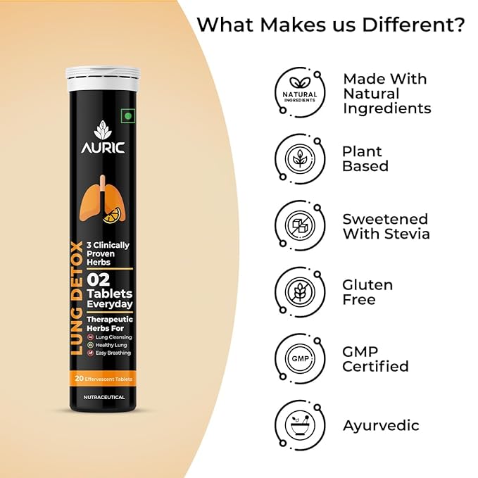 AURIC Lung Detox Effervescent Tablet - Drop Fizz & Drink Tablets 20