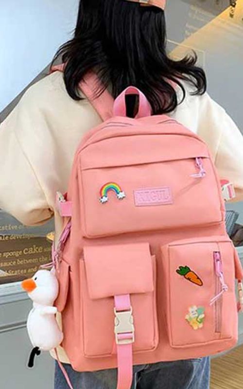 4 Pcs/Set Canvas School Bags Backpack – Durable, Stylish Backpack Set for Kids, Teens & Students