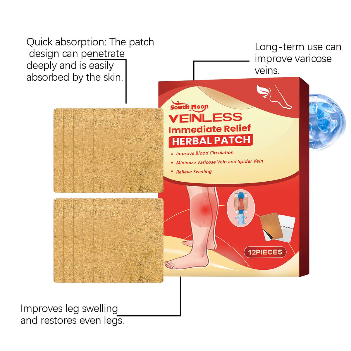 Revitalize Legs Naturally, Herbal Body Care Patches for Varicose Veins, Circulation, and Fatigue Relief ,12pcs