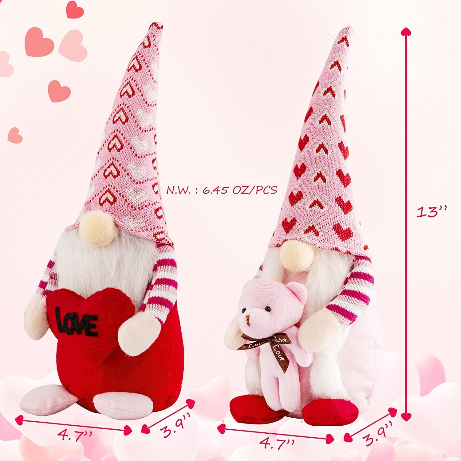 2pcs Gnome Plush Doll Valentine Decorations Faceless Rudolph Table Ornament