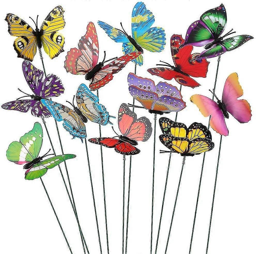 Lot Of 50 Colorful Butterflies Of 7 Cm For Garden Decoration On Butterfly Sticks