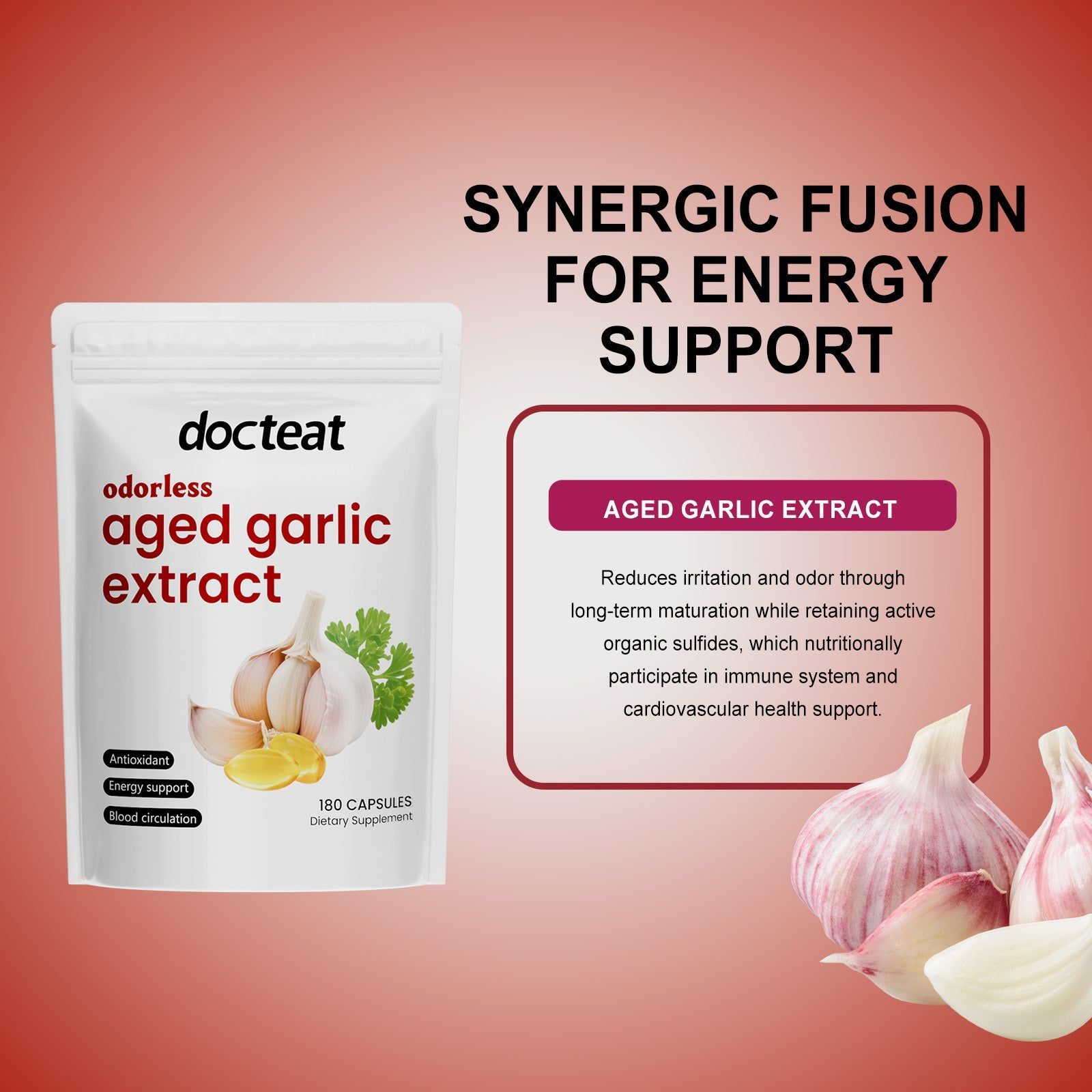 Aged Garlic Body Care Soft Capsules, Boost Immunity, Heart Health, Energy ,180capsules