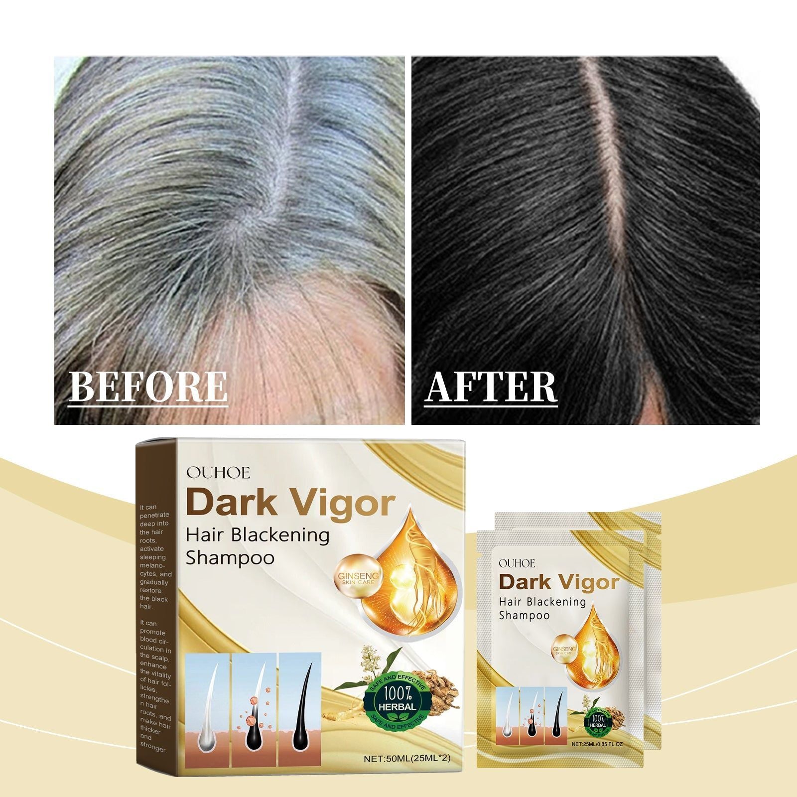 Black Hair Care Shampoo, Nourishing Keratin & Shea Butter, Frizz Control, Repair Damaged Hair ,50ml