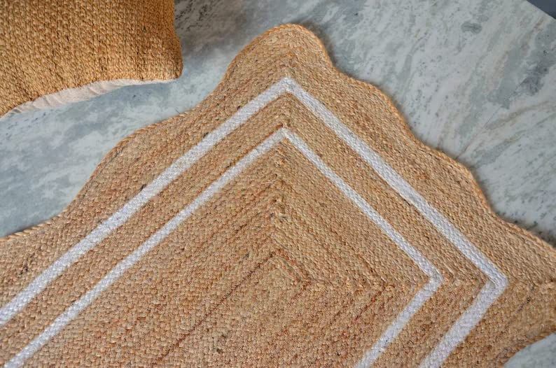 AIESY® Beautiful Wave Edge Scalloped Reversible Jute Runner Rug