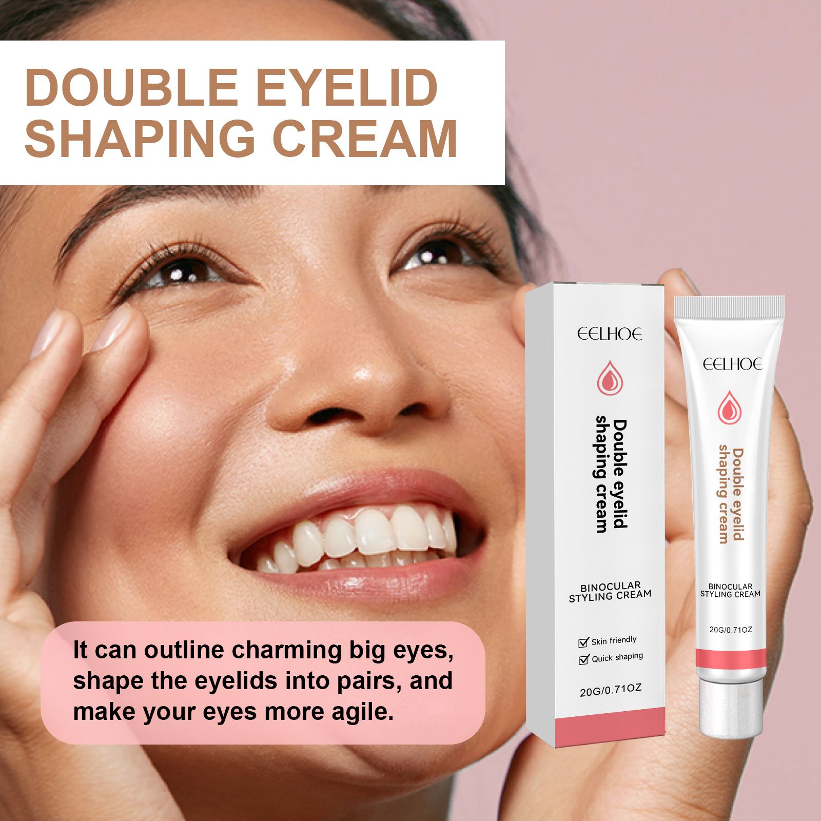 EELHOE Double Eyelid Shaping Cream, Long-Lasting Invisible Eyelid Styling Cream, 20g with Y-shaped Fork, Natural Moisturizing Eyelid Lift for Charming Eyes