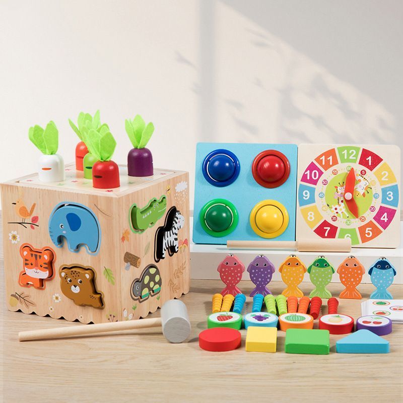 Wooden Montessori Toys Shape Sorter Wooden Puzzle Shape Matching Toys Toddlers Gift