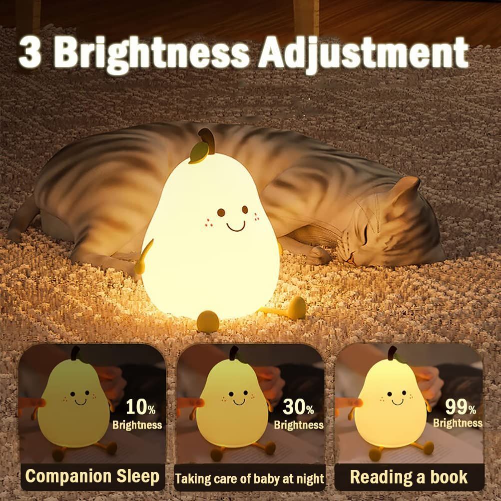 Pear Night Light for Kids Touch Control Nursery Led Lamp for Baby Room Decor