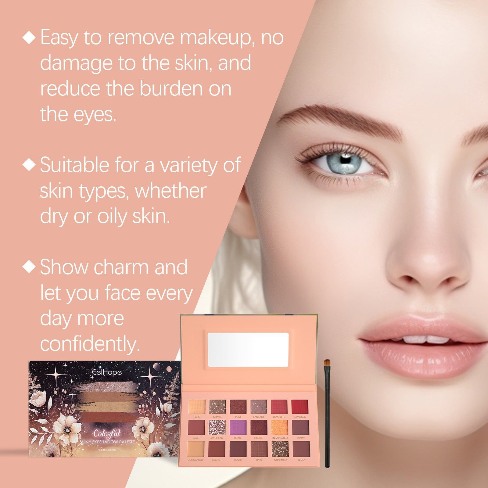 18-Color Eye Makeup Palette, Long-Lasting Multicolor Eyeshadow, Vibrant & Trendy ,18g