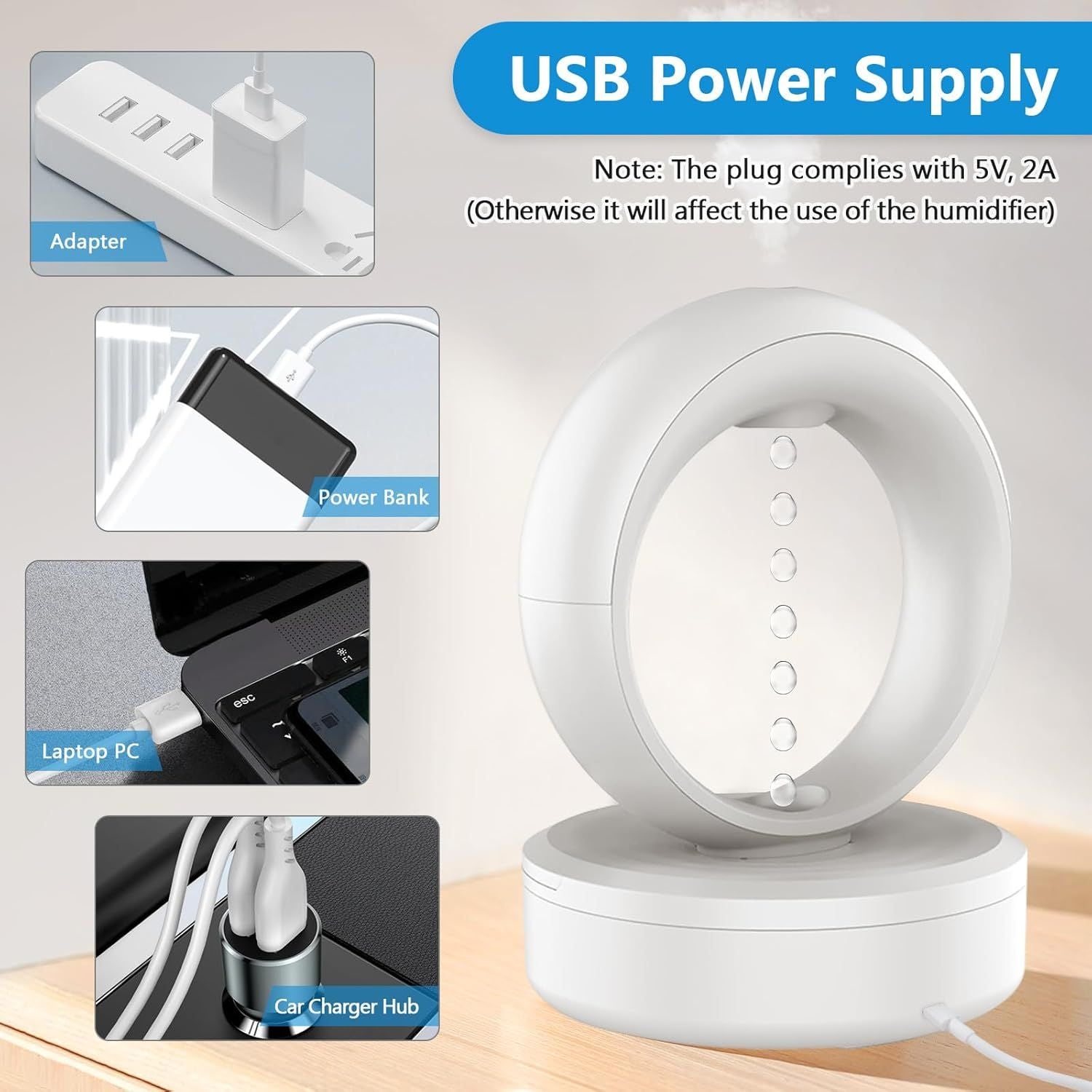 Anti Gravity Water Drop Humidifier 3-in-1 Raindrop Humidifier Air Humidifiers with Night Light