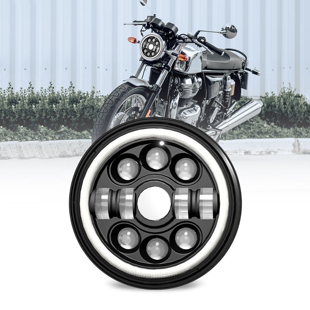 Motorcycle Round LED Headlight 7 inch Car Front Angel Eye With 4 Light Modes
