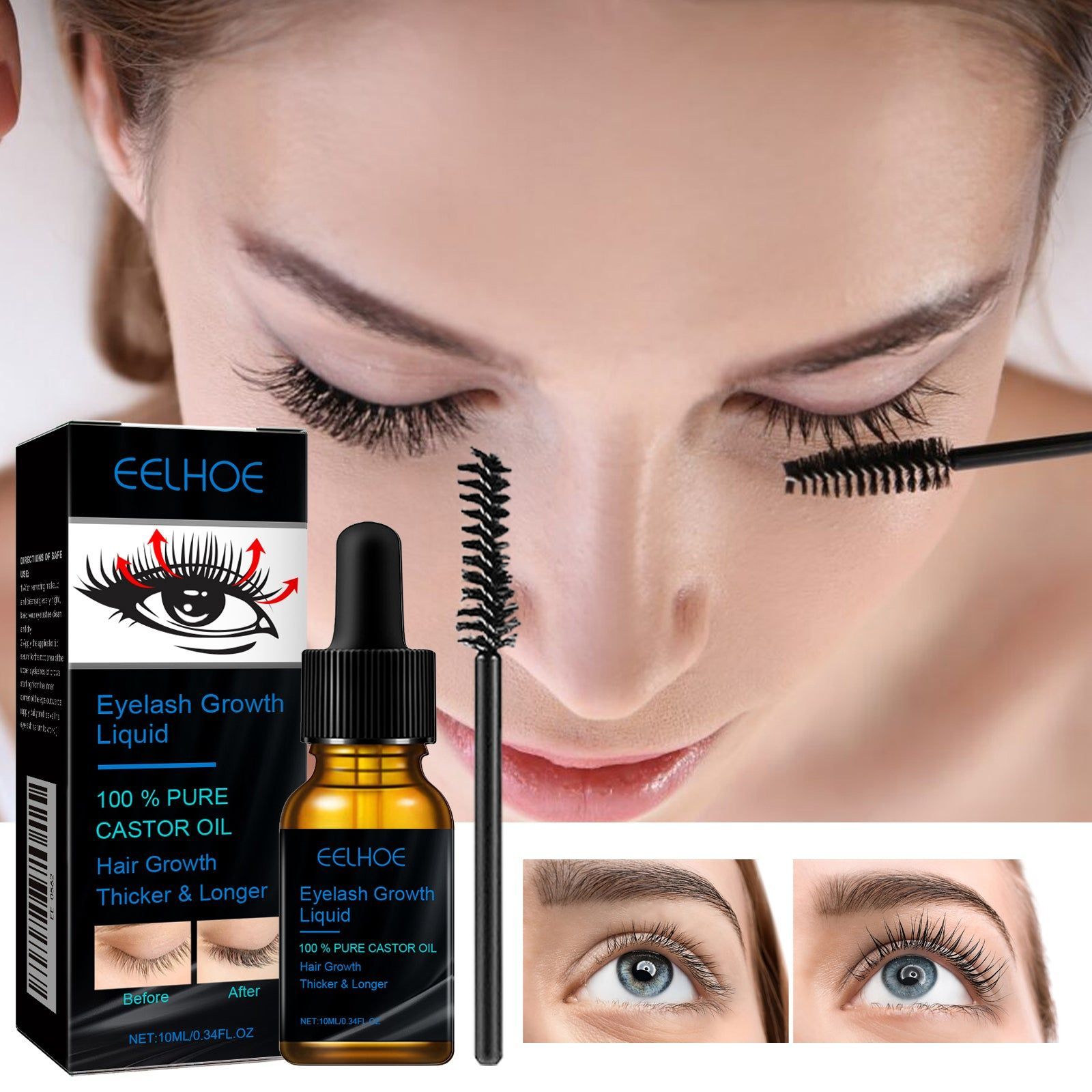 Castor Oil Mascara for Long Eyelashes, Natural Lash Growth & Curl, Moisturizing Treatment ,10ml/box