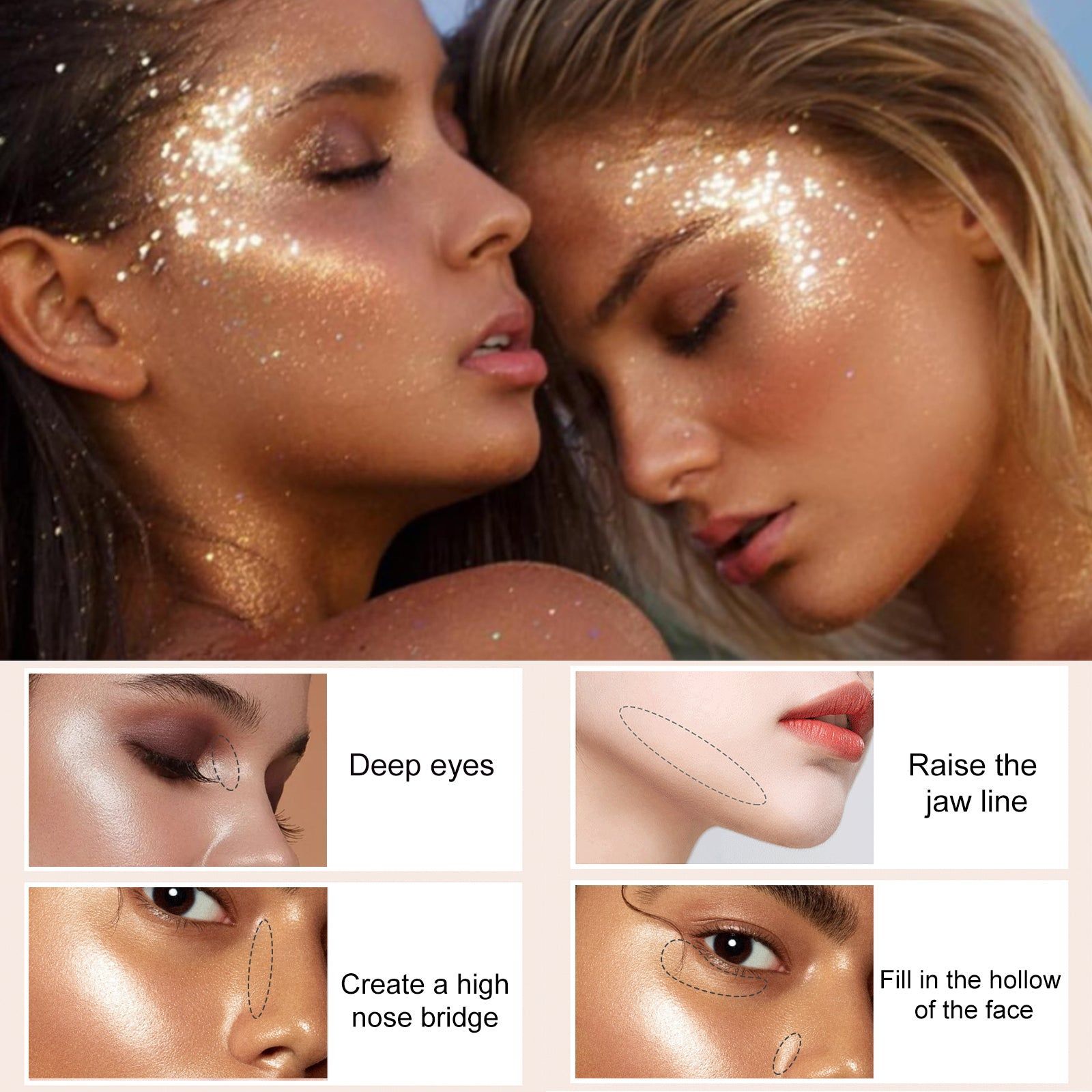 Body Brightening Highlighter Powder, Fairy Glitter, Natural 3D Glow, Makeup Shine ,9g