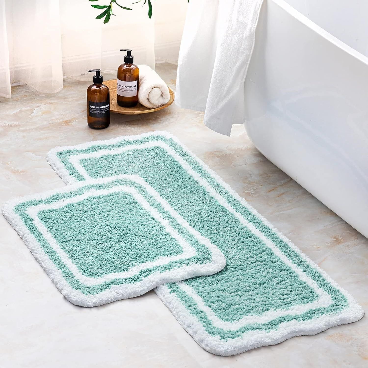AIESY® Set of 2 Beautiful Luxury Rectangle Quick Dry Bath Mat