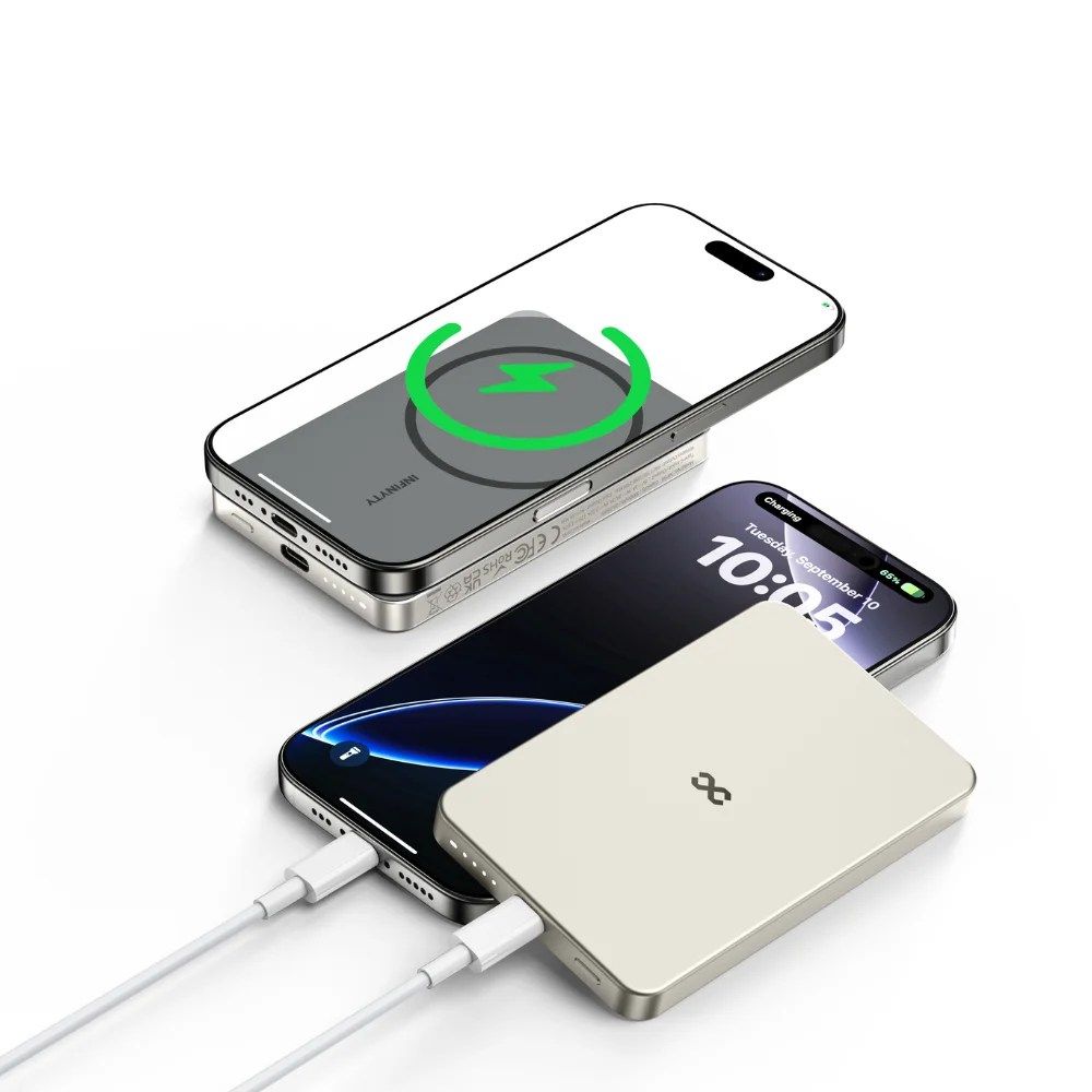 Infinyty MP38 Fast Wired & Wireless Charging Power Bank, 5000mAh, Silver