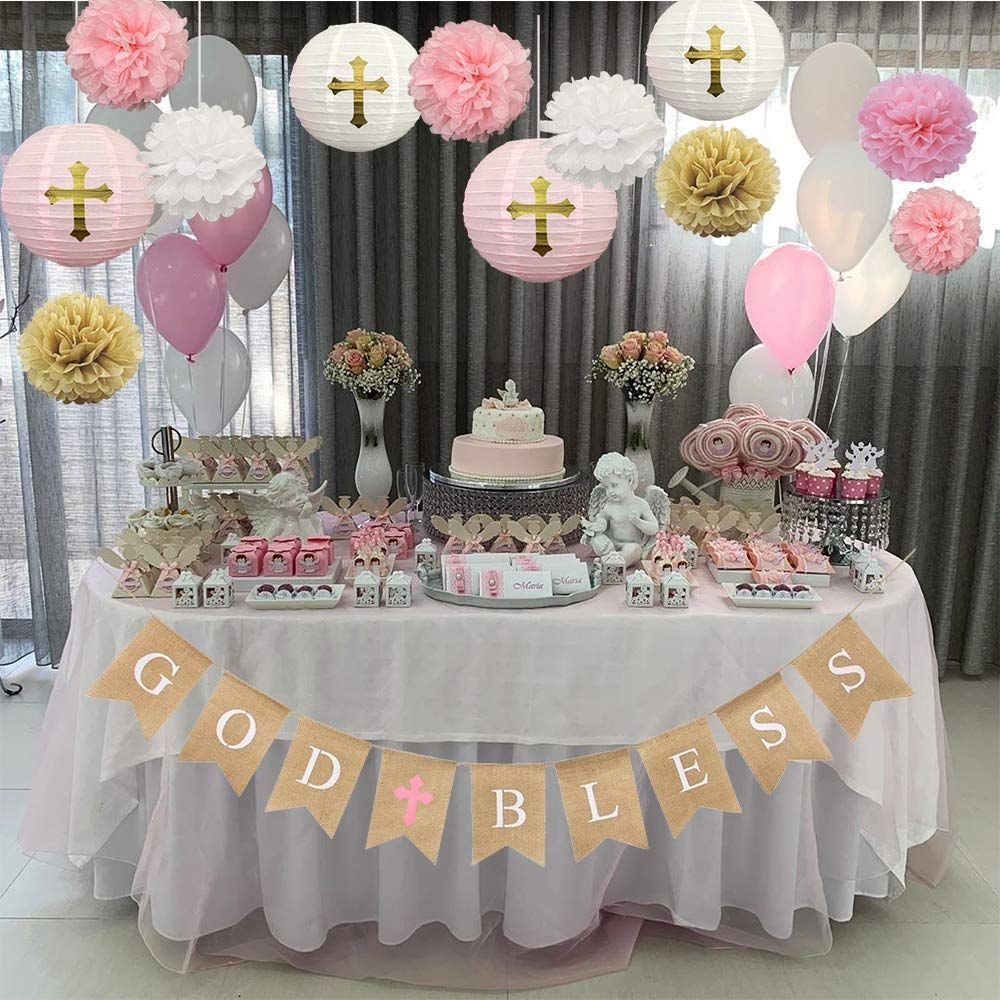 God Bless Banner Baptism Decorations Confirmation First Communion Decorations