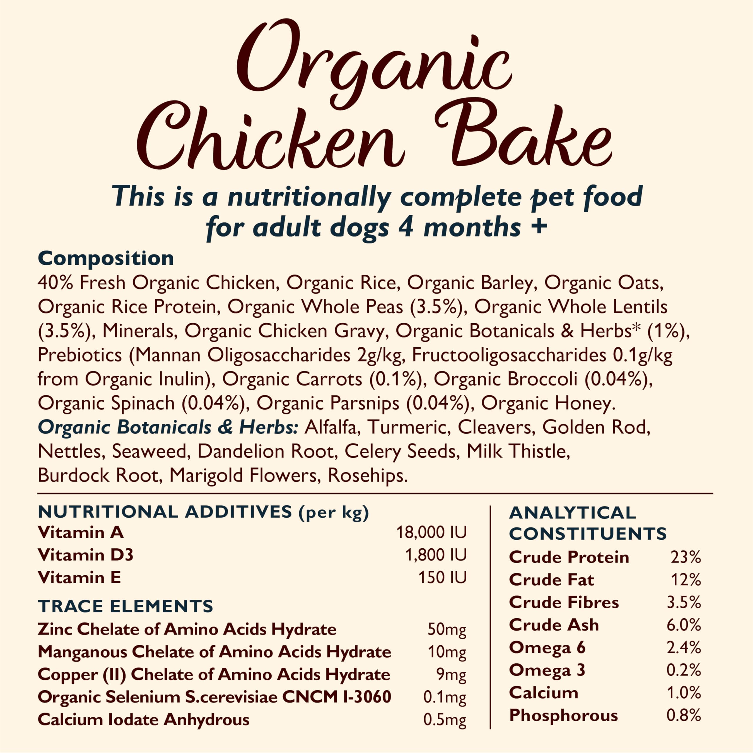 Lily's Kitchen Organic Chicken Bake with Vegetable & Herb Adult Dry Dog Food 2.5kg